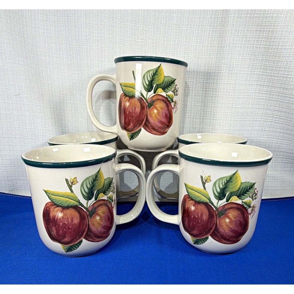 Vintage China Pearl Casuals Apple Pattern Ceramic Coffee Mugs Cups Set of 5